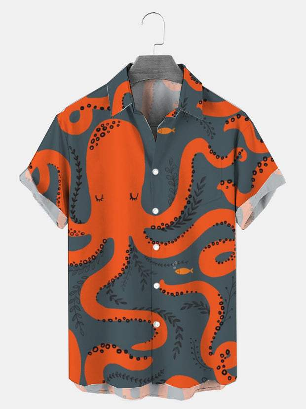 Fydude Men's Casual Octopus Print Shirt