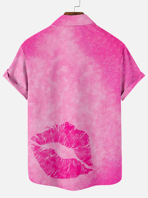 Fydude Men'S Pink Kiss Printed Shirt