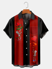 Fydude Men'S Valentine'S Day Skeleton Love Print Short Sleeve Shirt