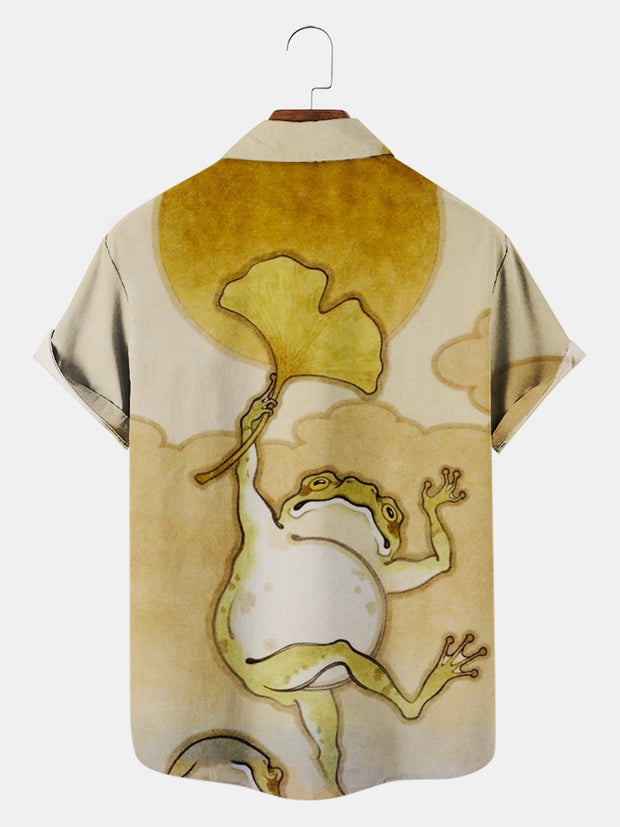 Fydude Men'S Ukiyoe Ginkgo Biloba Frog Printed Shirt
