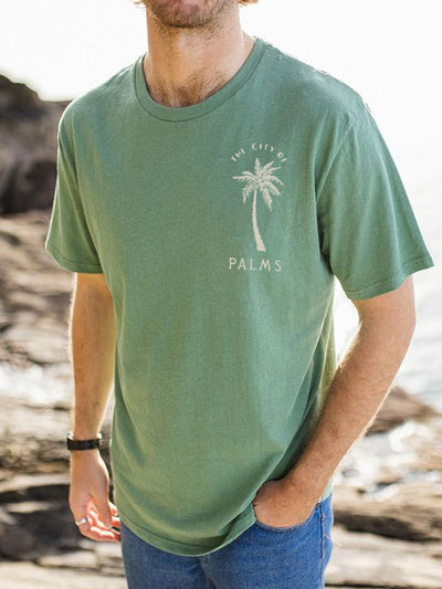 Fydude Men's Coconut Tree THE CITY OF PALMS Printed Combed Cotton T-Shirt