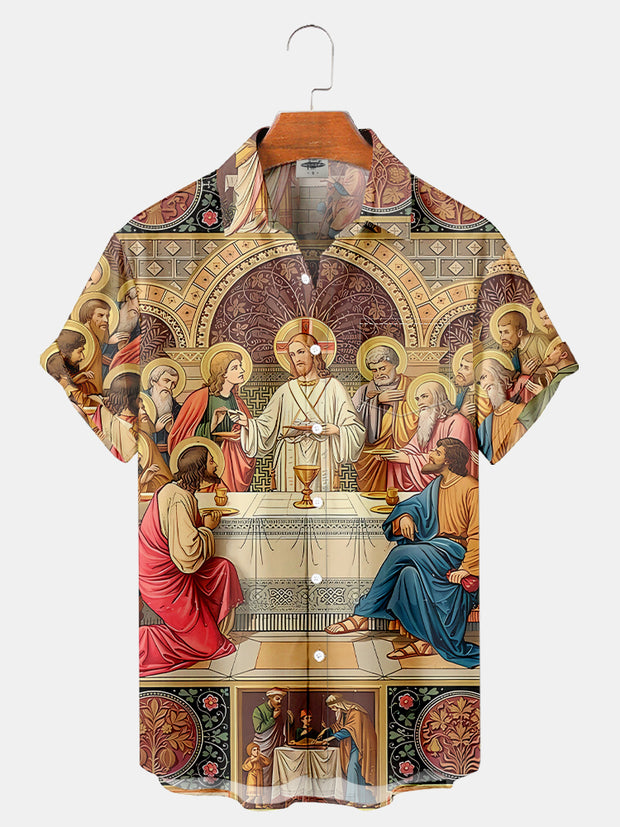 Fydude Men'S Easter Renaissance Jesus Mural Printed Shirt