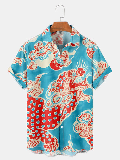 Fydude Men'S Ukiyo-E Tiger Printed Shirt