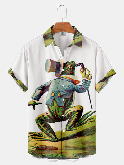 Fydude Men'S Ukiyo-E Frog Wearing A Hat Printed Shirt