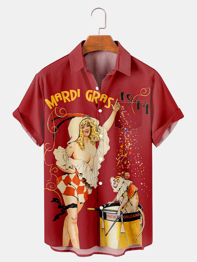 Fydude Men'S Mardi Gras Vintage Poster Print Short Sleeve Shirt