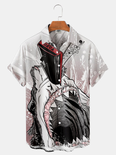 Fydude Men'S Ocean Shark Printed Shirt
