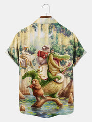 Fydude Men'S Hawaiian Music Crocodile Printed Shirt