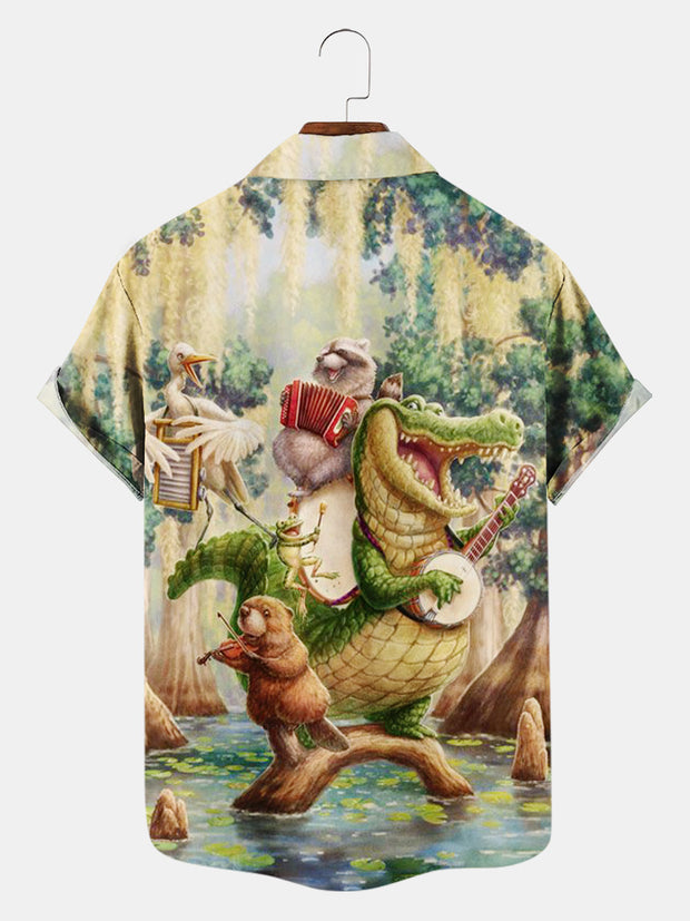 Fydude Men'S Hawaiian Music Crocodile Printed Shirt
