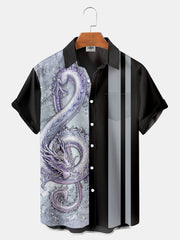 Fydude Men'S Ukiyo-E Oriental Dragon And Musical Symbols Printed Shirt