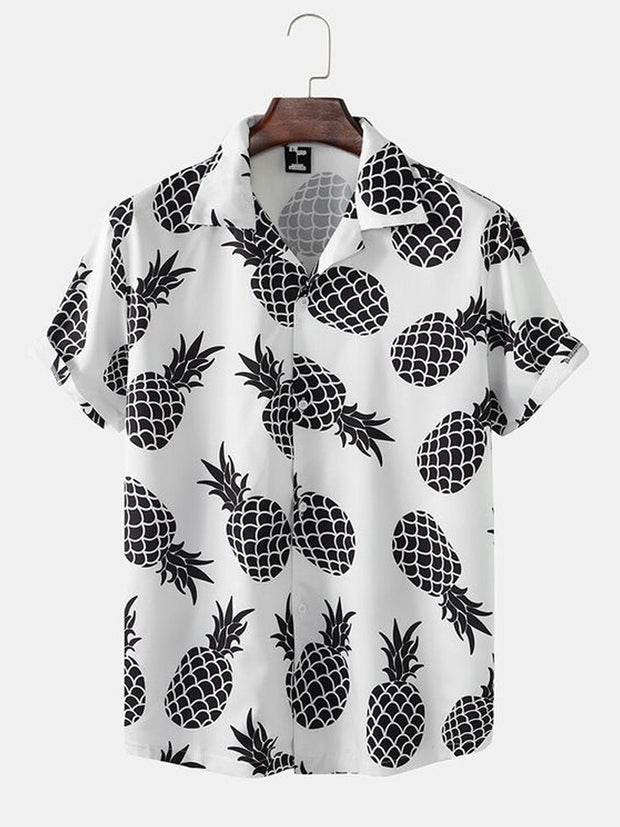 Men's Shirt Collar Pineapple Printed Shirts & Tops