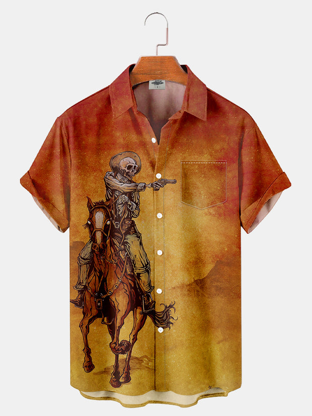 Fydude Men'S Day Of The Dead West Skull Cowboy Printed Shirt