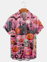Fydude Men'S Pink Halloween Pumpkin Printed Shirt