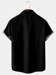 Fydude Men'S Smile Printed Contrast Pocket Casual Shirt
