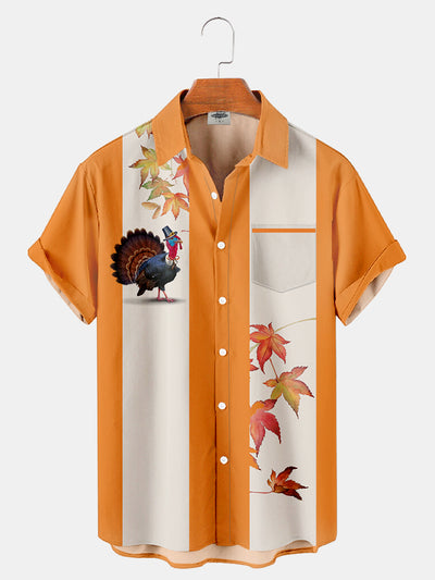 Fydude Men'S Thanksgiving Turkey And Maple Leafs Printed Shirt