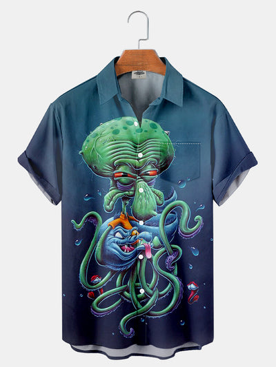 Fydude Men'S Ocean Octopus Printed Shirt