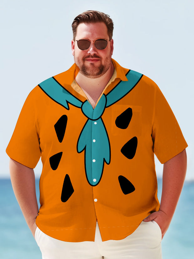 Fydude King Size Men'S Funny Flintstones Cartoon Character Fred Printed Shirt