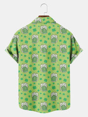Fydude Men'S St. Patrick'S Day Clover Beach Print Short Sleeve Shirt