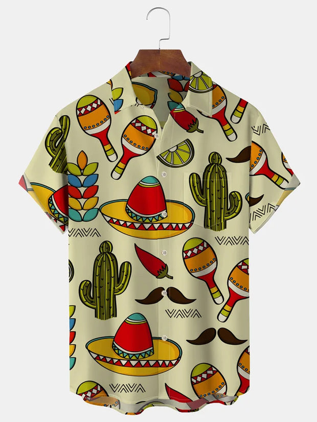 Fydude Men'S Cinco De Mayo Tropical Plants And Dinosaurs Printed Shirt