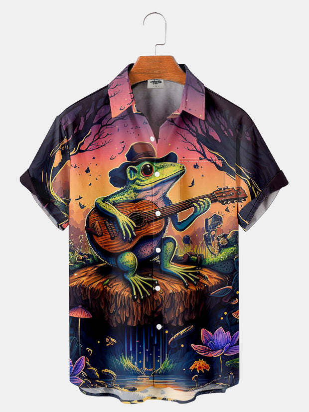 Fydude Men'S Psychedelic Mushroom Music Frog Hippie Printed Shirt