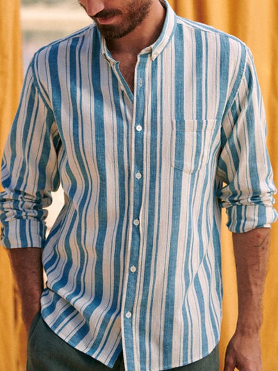 Fydude Men'S Stripe Cotton Linen Shirt