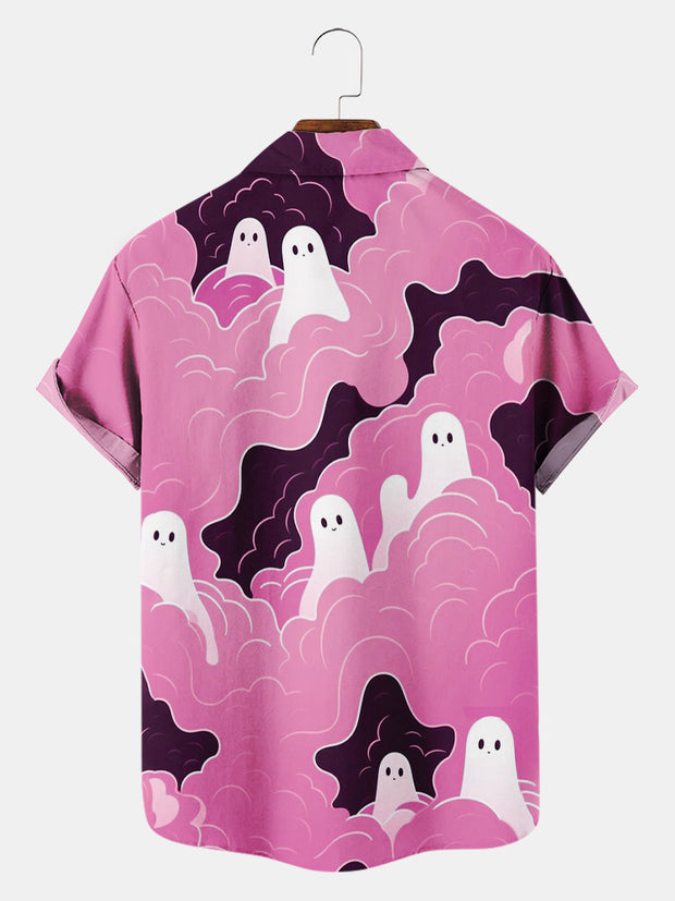 Fydude Men'S Pink Halloween KEN Same Style Ghost Printed Shirt