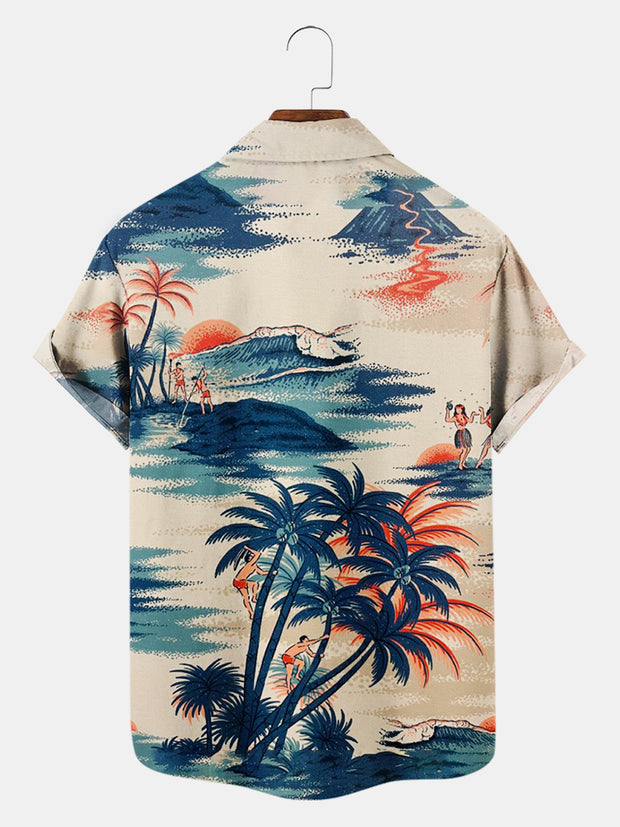 Fydude Men'S Coconut Tree Hula Girl Printed Shirt