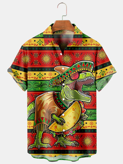 Fydude Men'S Cinco De Mayo Fun And Spoof Retro Dinosaur Printed Shirt