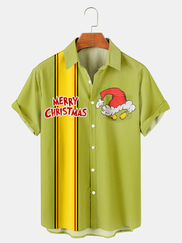 Fydude Men's Christmas Merry Christmas！Printed Short Sleeve Shirt
