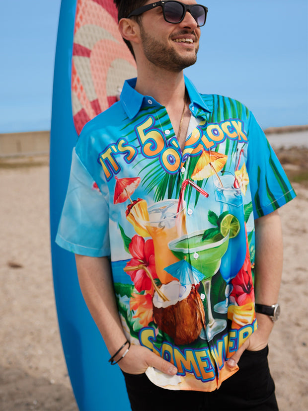 Fydude Men'S It's 5 O'clock Somewhere Cocktail Printed Shirt