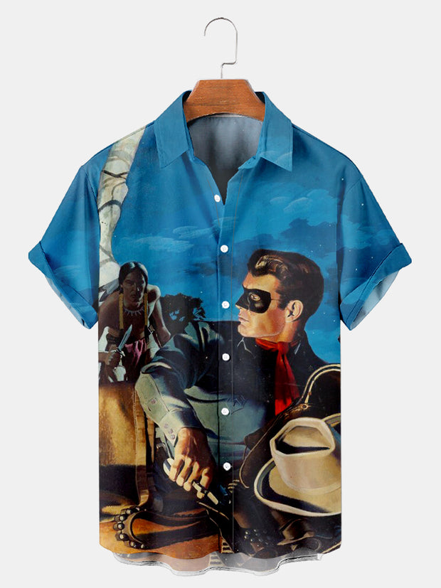 Fydude Men'S Classic Vintage Western Cowboy Printed Shirt