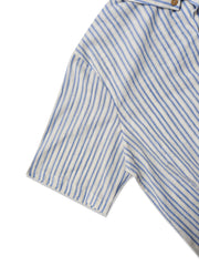 Men Blue Texture Stripe Cotton Linen Shirt