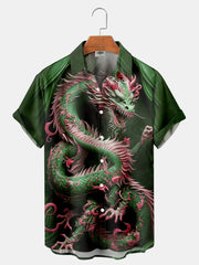 Fydude Men'S Ukiyo-E Oriental Dragon Printed Shirt