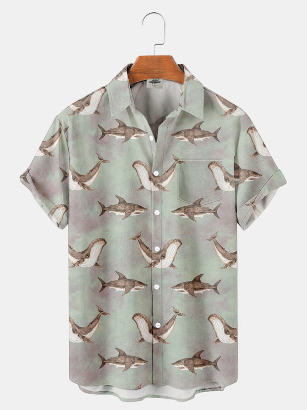 Fydude Men'S Ocean Whale And Shark Printed Shirt