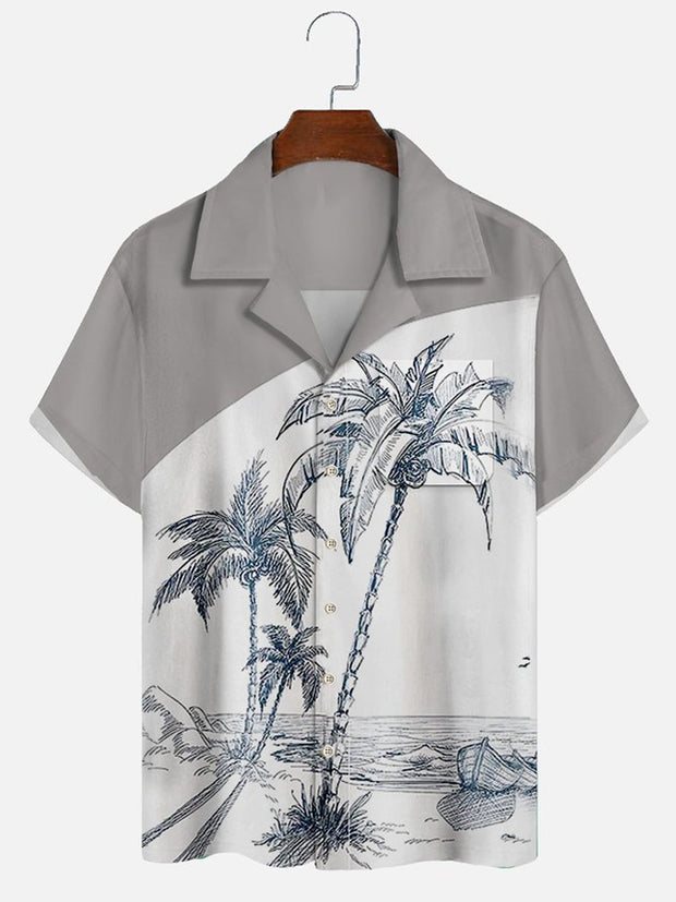 Fydude Men'S Casual Tropical Plants Print Hawaiian Shirt Set