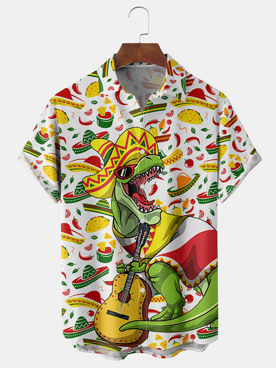 Fydude Men'S Cinco De Mayo Cactus And Dinosaur Printed Shirt