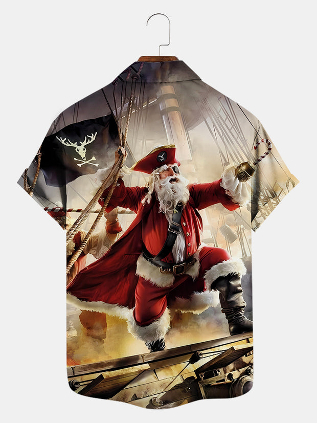 Fydude Men'S Christmas Pirate Captain Santa Claus Printed Shirt