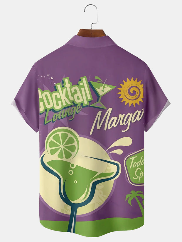 Fydude Men'S Cocktail Chest Pocket Short Sleeve Hawaiian Shirt