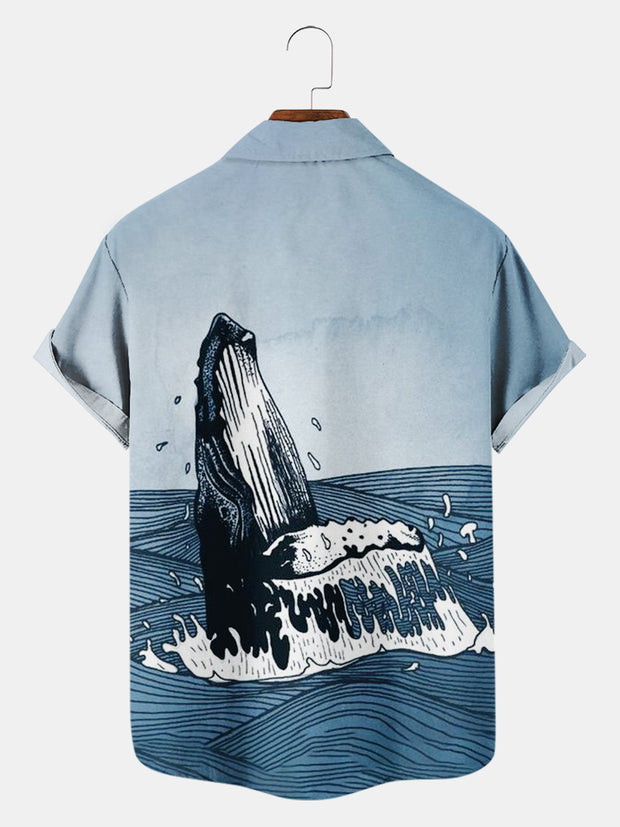 Fydude Men'S Whales Ocean Printed Shirt