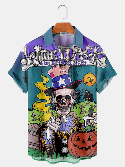Fydude Men'S Halloween Skeleton Monster Printed Shirt