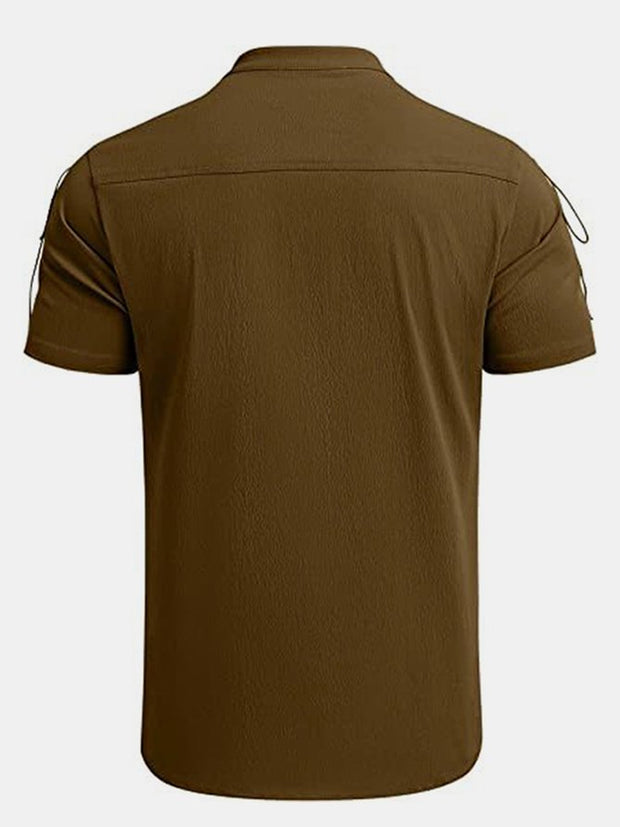 Fydude Cotton linen Short Sleeve Tie Hippie V-Neck Solid T-Shirt