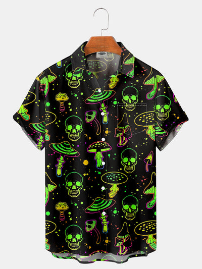 Fydude Men'S Halloween Skull And Mushroom Printed Shirt