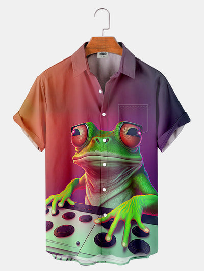 Fydude Men'S DJ frog Music Printed Shirt