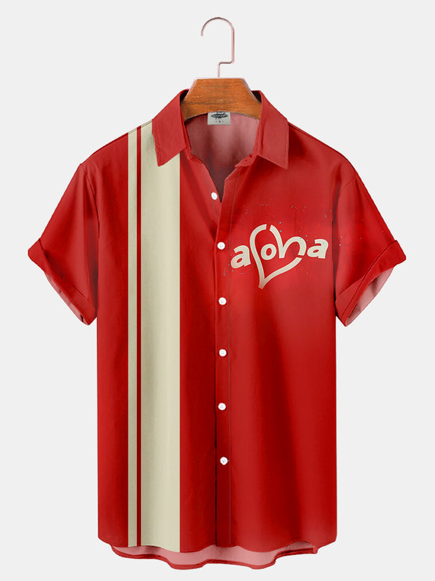 Fydude Men'S Valentine'S Day ALOHA Love Print Short Sleeve Shirt