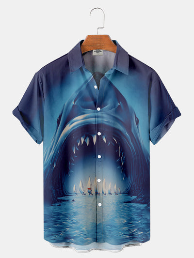 Fydude Men'S Ocean Shark Printed Shirt