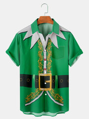 Fydude Men's Christmas Elf Printed Short Sleeve Shirt