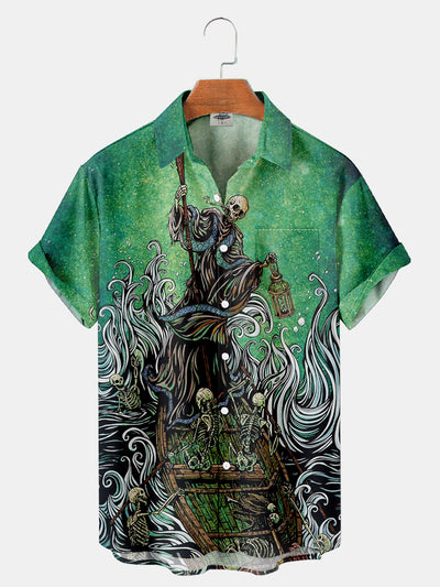 Fydude Men'S Halloween Day Of The Dead Skeleton Ship Printed Shirt