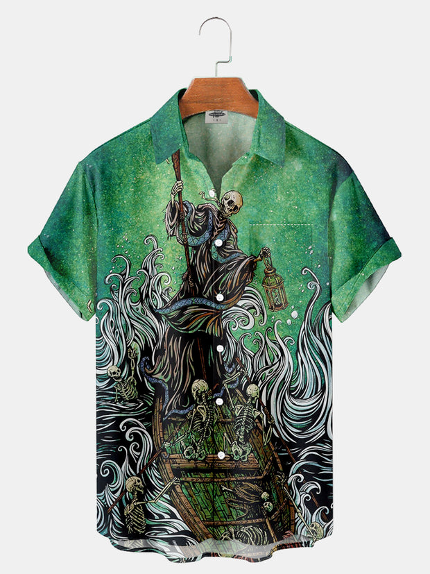 Fydude Men'S Halloween Day Of The Dead Skeleton Ship Printed Shirt