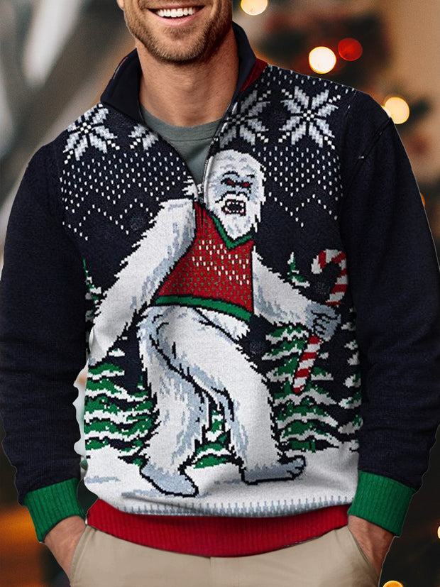 Fydude Men'S Christmas Santa Funny Print Zipper Stand Collar Sweatshirt