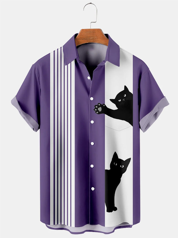 Fydude Men'S Halloween Cat Printed Shirt