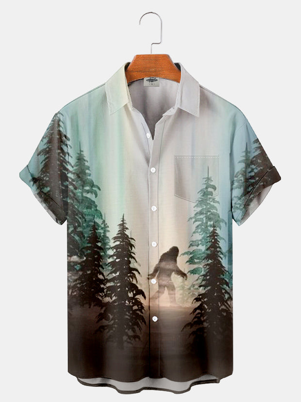 Fydude Men'S Bigfoot In The Forest Printed Shirt